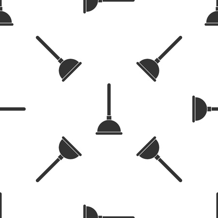 Grey Rubber plunger with wooden handle for pipe cleaning icon isolated seamless pattern on white background. Toilet plunger. Vector Illustrationのイラスト素材