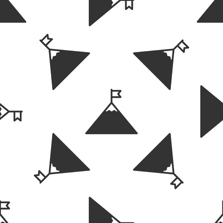 Grey Mountains and flag on top icon isolated seamless pattern on white background. Symbol of victory or success concept. Vector Illustrationのイラスト素材