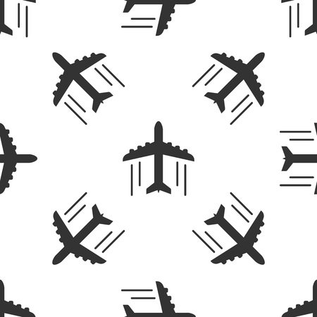 Grey Plane icon isolated seamless pattern on white background. Flying airplane icon. Airliner sign. Vector Illustrationのイラスト素材
