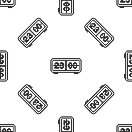 Grey Retro flip clock icon isolated seamless pattern on white background. Wall flap clock, number counter template, all digits with flips. Vector Illustrationのイラスト素材
