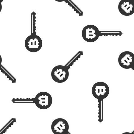 Grey Cryptocurrency key icon isolated seamless pattern on white background. Concept of cyber security or private key, digital key with technology interface. Vector Illustrationのイラスト素材