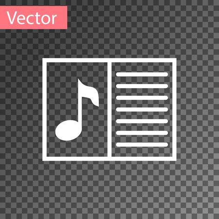 White Music book with note icon isolated on transparent background. Music sheet with note stave. Notebook for musical notes. Vector Illustrationのイラスト素材