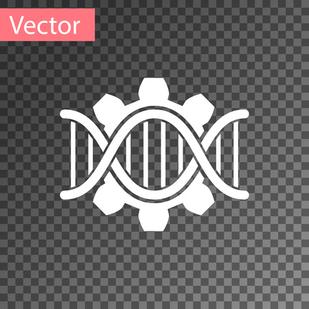 White Genetic engineering icon isolated on transparent background. DNA analysis, genetics testing, cloning, paternity testing. Vector Illustrationのイラスト素材