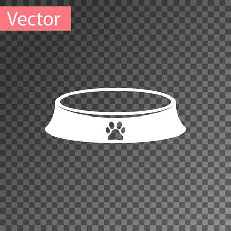 White Pet food bowl for cat or dog icon isolated on transparent background. Dog or cat paw print. Vector Illustrationのイラスト素材