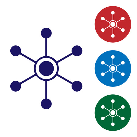 Blue Network icon isolated on white background. Global network connection. Global technology or social network. Connecting dots and lines. Set color icon in circle buttons. Vector Illustrationのイラスト素材