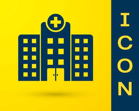 Blue Medical hospital building with cross icon isolated on yellow background. Medical center. Health care. Vector Illustrationのイラスト素材