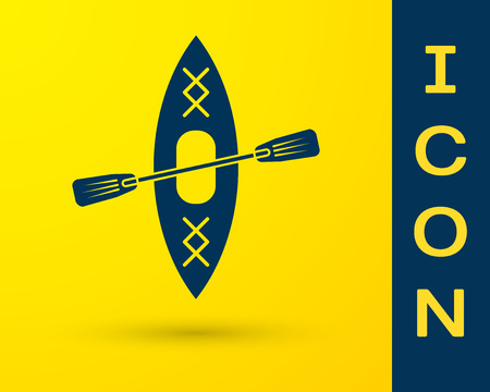 Blue Kayak and paddle icon isolated on yellow background. Kayak and canoe for fishing and tourism. Outdoor activities. Vector Illustrationのイラスト素材