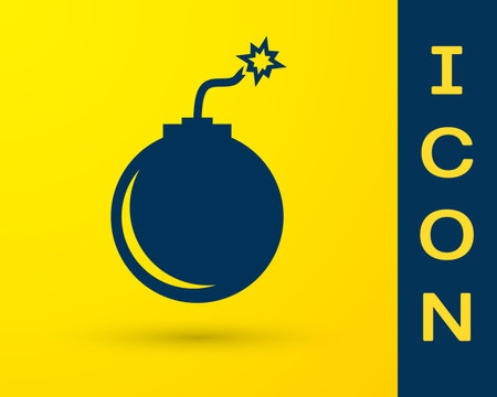 Blue Bomb ready to explode icon isolated on yellow background. Vector Illustrationのイラスト素材