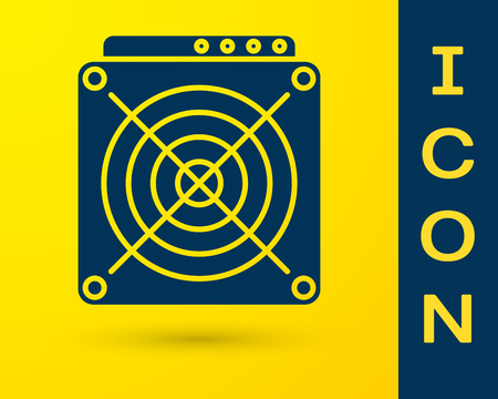 Blue ASIC Miner icon isolated on yellow background. Cryptocurrency mining equipment and hardware. Application specific integrated circuit. Vector Illustrationのイラスト素材