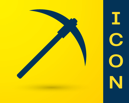 Blue Pickaxe icon isolated on yellow background. Blockchain technology, cryptocurrency mining, bitcoin, digital money market, cryptocoin wallet. Vector Illustrationのイラスト素材