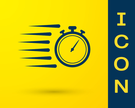 Blue Stopwatch icon isolated on yellow background. Time timer sign. Chronometer sign. Vector Illustrationのイラスト素材