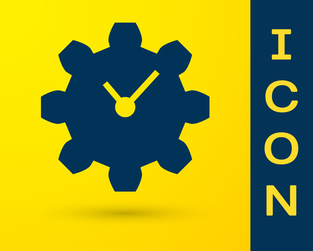 Blue Time Management icon isolated on yellow background. Clock and gear sign. Productivity symbol. Vector Illustrationのイラスト素材