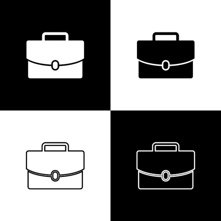 Set Briefcase icons isolated on black and white background. Business case sign. Business portfolio. Line, outline and linear icon. Vector Illustrationのイラスト素材