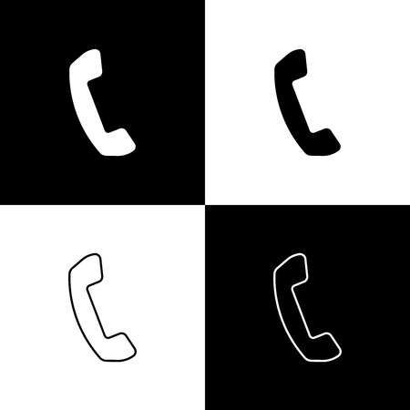 Set Telephone handset icons isolated on black and white background. Phone sign. Line, outline and linear icon. Vector Illustrationのイラスト素材