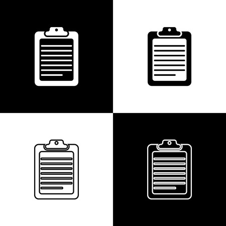 Set Clipboard with document icons isolated on black and white background. Line, outline and linear icon. Vector Illustrationのイラスト素材