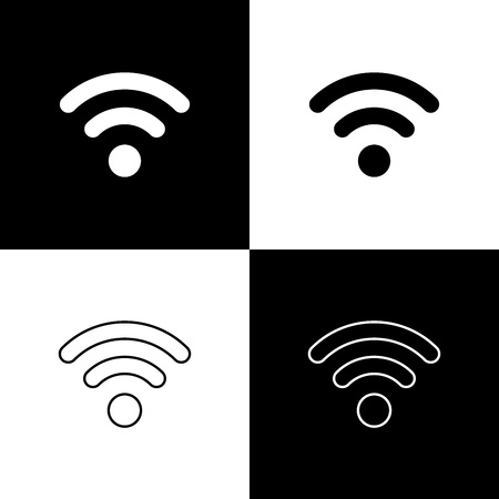 Set WiFi wireless internet network symbol icons isolated on black and white background. Line, outline and linear icon. Vector Illustrationのイラスト素材