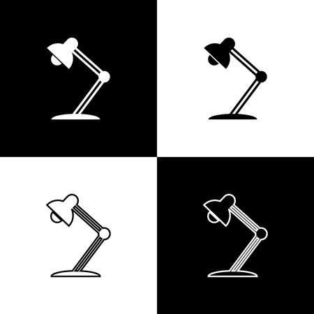 Set Table lamp icons isolated on black and white background. Table office lamp. Line, outline and linear icon. Vector Illustrationのイラスト素材