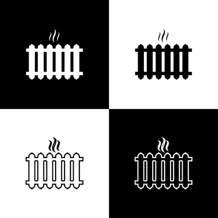 Set Heating radiator icons isolated on black and white background. Line, outline and linear icon. Vector Illustrationのイラスト素材