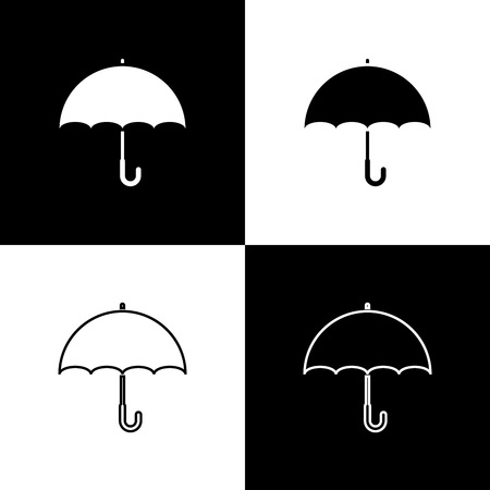Set Umbrella icons isolated on black and white background. Line, outline and linear icon. Vector Illustrationのイラスト素材