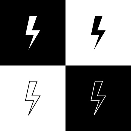 Set Lightning bolt icons isolated on black and white background. Flash icon. Charge flash icon. Thunder bolt. Lighting strike. Line, outline and linear icon. Vector Illustrationのイラスト素材