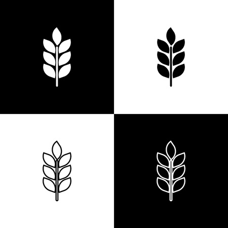Set Cereals icon set with rice, wheat, corn, oats, rye, barley icons on black and white background. Ears of wheat bread. Agriculture wheat symbol. Line, outline and linear icon. Vector Illustrationのイラスト素材