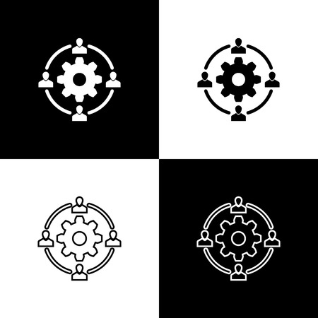 Set Outsourcing concept icons isolated on black and white background. Cooperation sign. Idea of teamwork and investment. Line, outline and linear icon. Vector Illustrationのイラスト素材