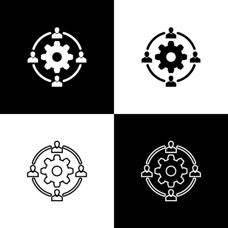 Set Outsourcing concept icons isolated on black and white background. Cooperation sign. Idea of teamwork and investment. Line, outline and linear icon. Vector Illustrationの素材 [FY310123693500]