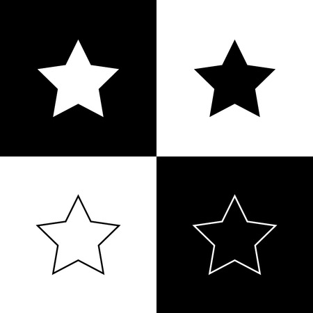 Set Star icons isolated on black and white background. Favorite, best rating, award symbol. Line, outline and linear icon. Vector Illustrationのイラスト素材
