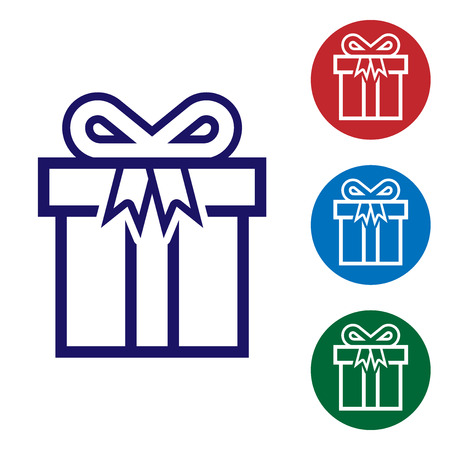 Blue Gift box icon isolated on white background. Set color icon in circle buttons. Vector Illustrationのイラスト素材