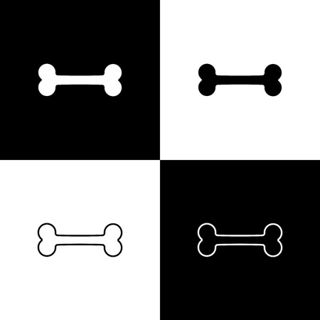 Set Dog bone icons isolated on black and white background. Pets food symbol. Vector Illustrationのイラスト素材