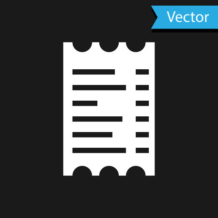 White Paper check and financial check icon isolated on black background. Paper print check, shop receipt or bill. Vector Illustrationのイラスト素材
