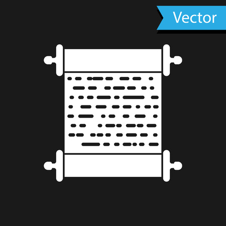 White Paper scroll icon isolated on black background. Canvas scroll sign. Vector Illustrationのイラスト素材