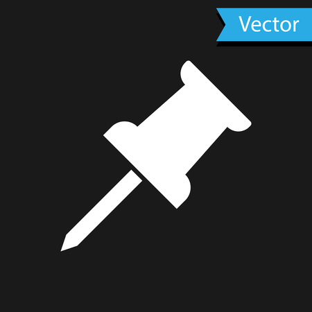 White Push pin icon isolated on black background. Thumbtacks sign. Vector Illustrationのイラスト素材
