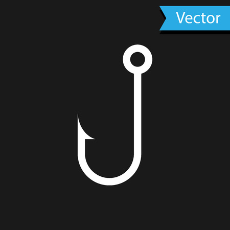 White Fishing hook icon isolated on black background. Vector Illustrationのイラスト素材