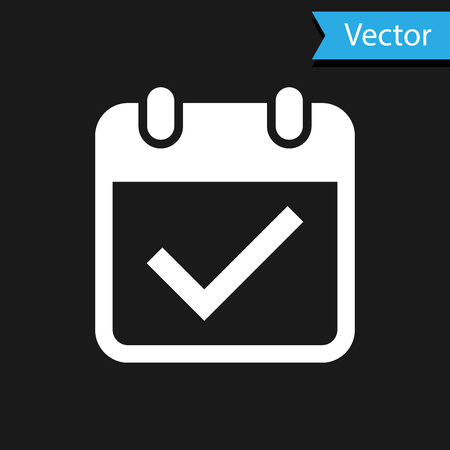 White Calendar with check mark icon isolated on black background. Vector Illustrationのイラスト素材