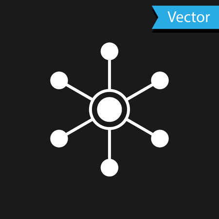 White Network icon isolated on black background. Global network connection. Global technology or social network. Connecting dots and lines. Vector Illustrationのイラスト素材