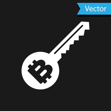 White Cryptocurrency key icon isolated on black background. Concept of cyber security or private key, digital key with technology interface. Vector Illustrationのイラスト素材