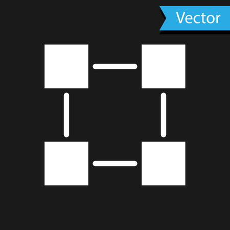 White Blockchain technology icon isolated on black background. Cryptocurrency data sign. Abstract geometric block chain network technology business. Vector Illustrationのイラスト素材