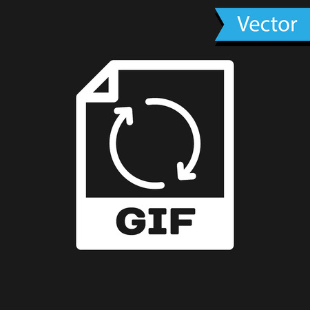 White GIF file document icon. Download gif button icon isolated on black background. GIF file symbol. Vector Illustrationのイラスト素材