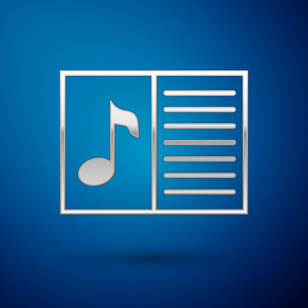 Silver Music book with note icon isolated on blue background. Music sheet with note stave. Notebook for musical notes. Vector Illustrationのイラスト素材