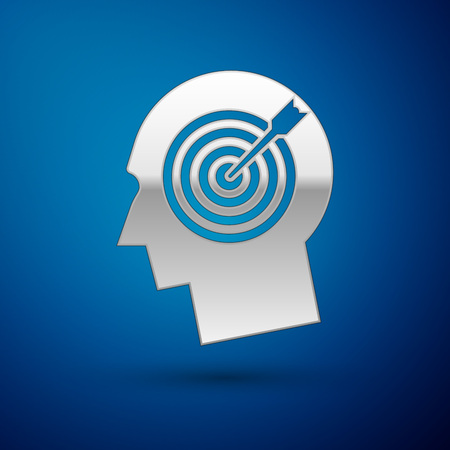 Silver Head hunting concept icon isolated on blue background. Business target or Employment sign. Human resource and recruitment for business. Vector Illustrationのイラスト素材