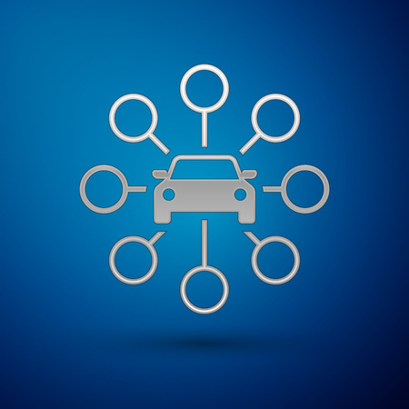 Silver Car sharing icon isolated on blue background. Carsharing sign. Transport renting service concept. Vector Illustrationのイラスト素材