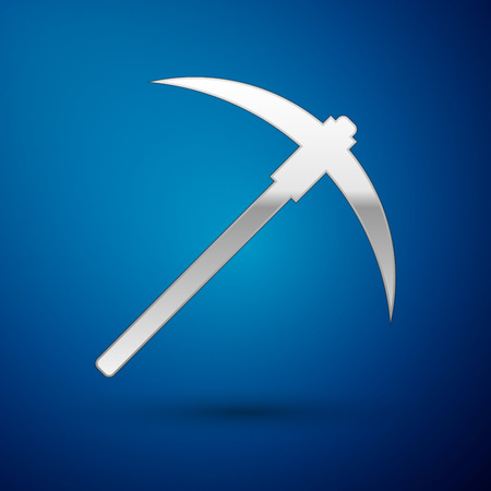Silver Pickaxe icon isolated on blue background. Blockchain technology, cryptocurrency mining, bitcoin, digital money market, cryptocoin wallet. Vector Illustrationのイラスト素材