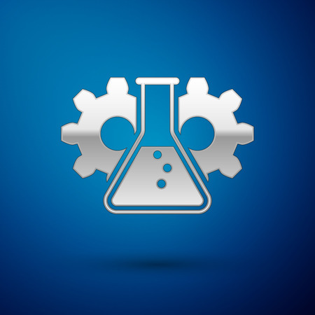 Silver Bioengineering icon isolated on blue background. Element of genetics and bioengineering icon. Biology, molecule, chemical icon. Vector Illustrationのイラスト素材