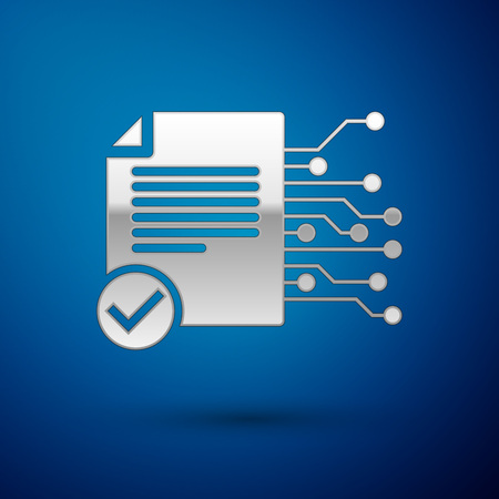 Silver Smart contract icon isolated on blue background. Blockchain technology, cryptocurrency mining, bitcoin, altcoins, digital money market. Vector Illustrationのイラスト素材