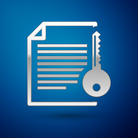 Silver Smart contract icon isolated on blue background. Blockchain technology, cryptocurrency mining, bitcoin, altcoins, digital money market. Vector Illustrationのイラスト素材