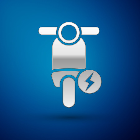 Silver Electric scooter icon isolated on blue background. Vector Illustrationのイラスト素材