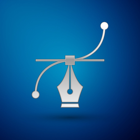 Silver Bezier curve icon isolated on blue background. Pen tool icon. Vector Illustrationのイラスト素材