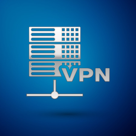 Silver Server VPN icon isolated on blue background. Vector Illustrationのイラスト素材