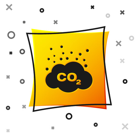 Black CO2 emissions in cloud icon isolated on white background. Carbon dioxide formula symbol, smog pollution concept, environment concept. Yellow square button. Vector Illustrationのイラスト素材